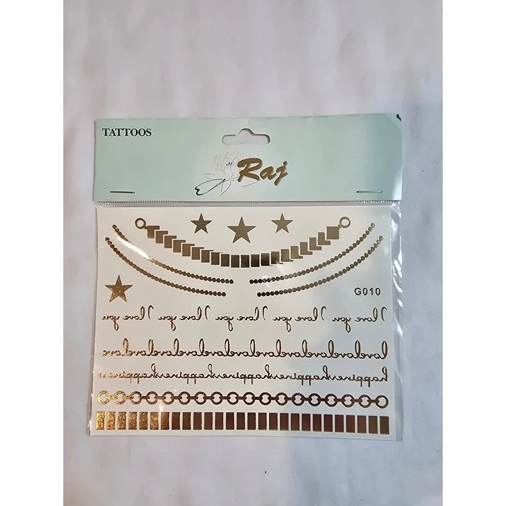 Raj Metallic Temporary Tattoos Gold Silver Body Art Sticker Beach Party Festival